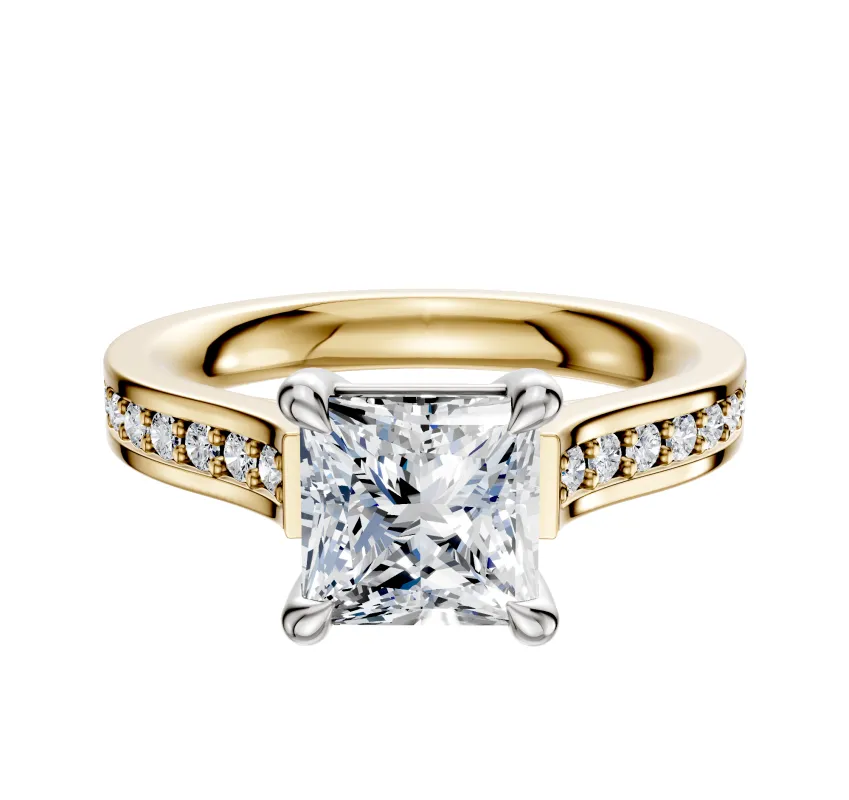 14K Two Tone 4 Prong Basket Cathedral Flat 1-Row-Pave 2.5mm Engagement Ring sold by Effy