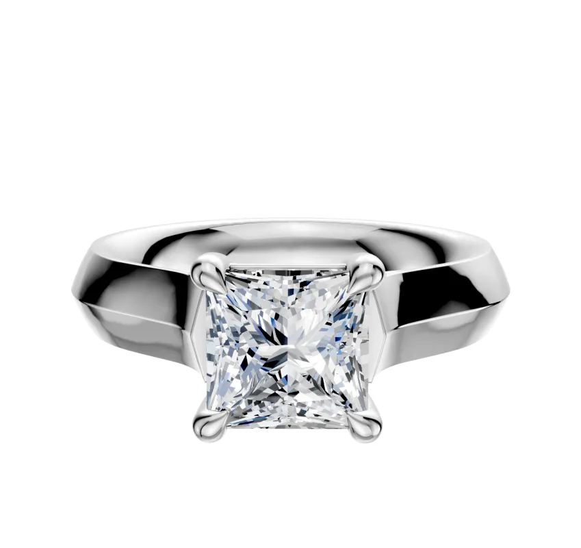 14K White Gold 4 Prong Basket Cathedral Knife Edge 4.0mm Engagement Ring made by Effy