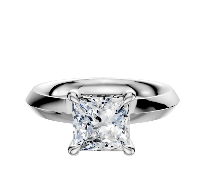 18K White Gold 4 Prong Basket Classic Knife Edge 3.0mm Engagement Ring made by Effy