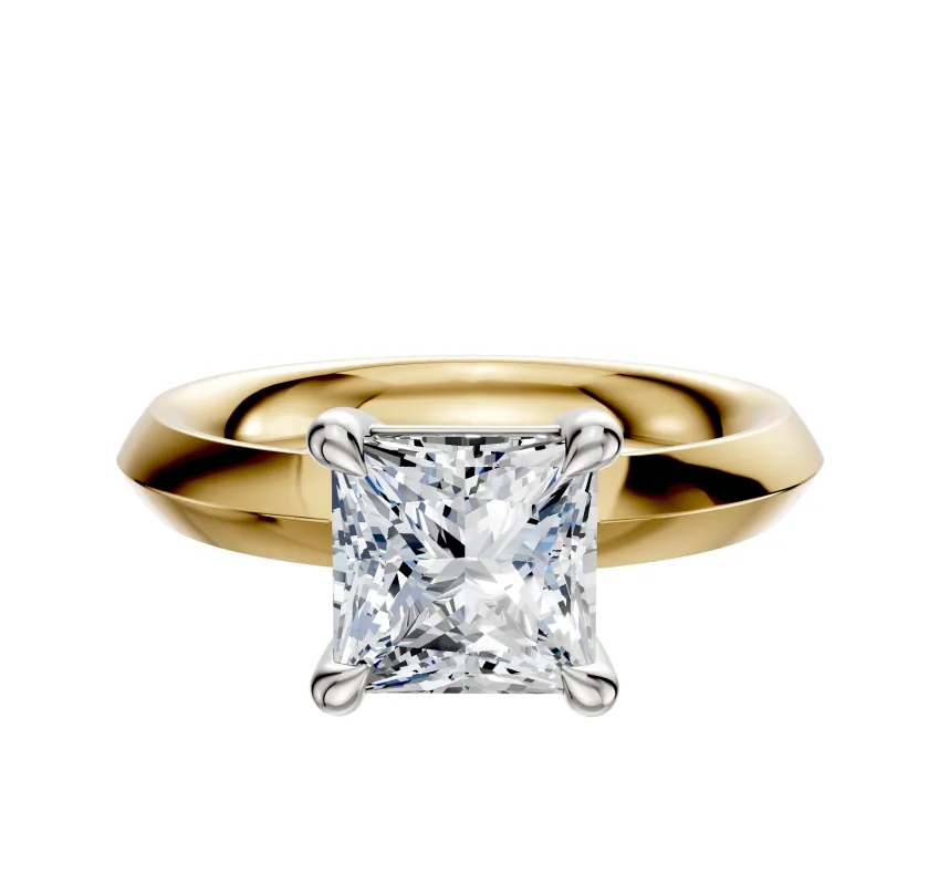 14K Two Tone 4 Prong Basket Classic Knife Edge 3.0mm Engagement Ring made by Effy