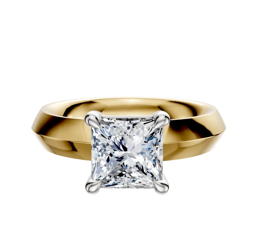 14K Two Tone 4 Prong Basket Classic Knife Edge 4.0mm Engagement Ring made by Effy