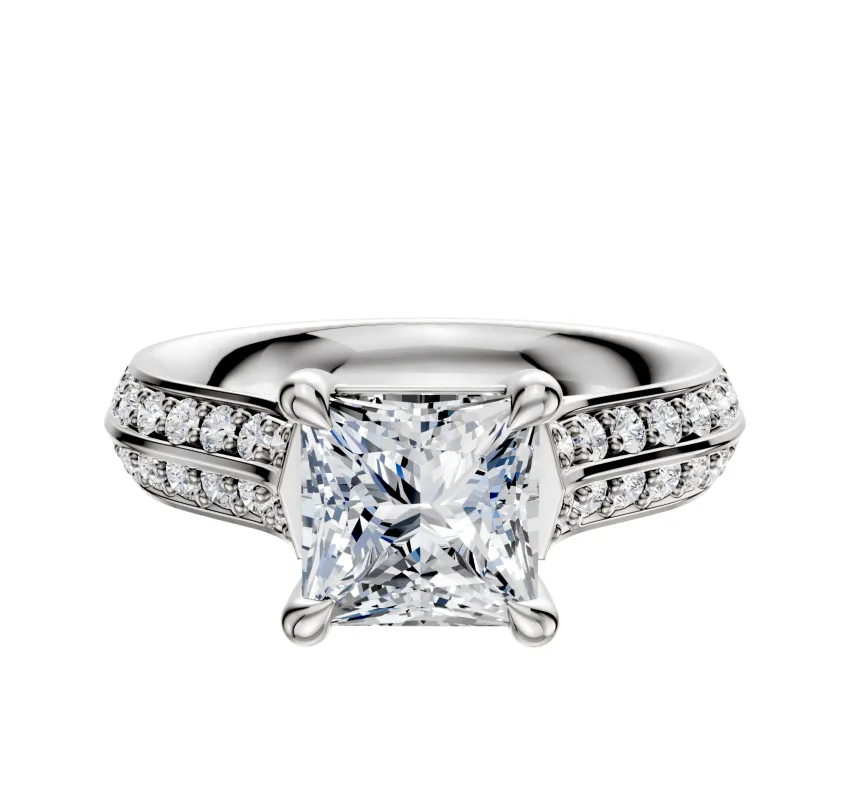 14K White Gold 4 Prong Basket Cathedral Knife Edge 1-Row-Pave 2.5mm Engagement Ring sold by Effy