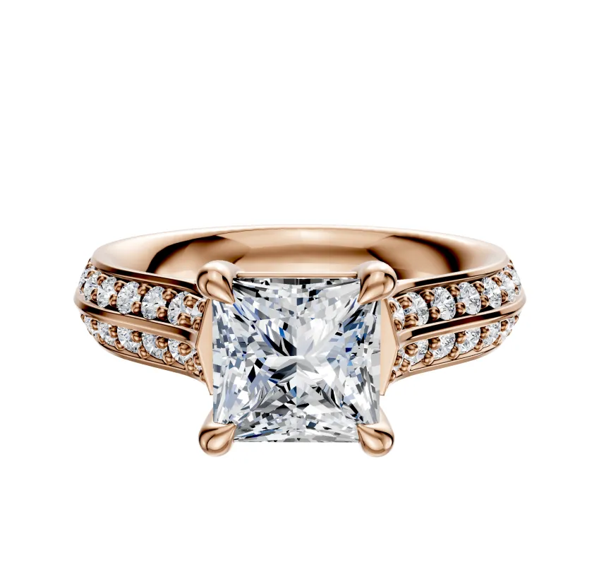 18K Rose Gold 4 Prong Basket Cathedral Knife Edge 1-Row-Pave 2.5mm Engagement Ring sold by Effy