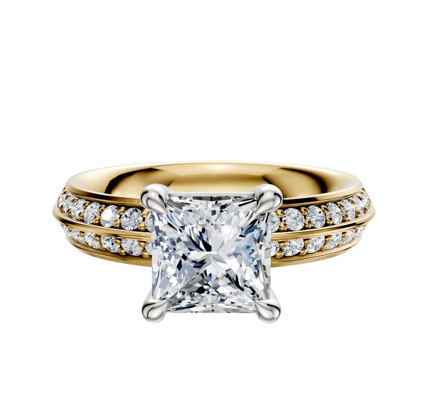 18K Two Tone 4 Prong Basket Classic Knife Edge 1-Row-Pave 2.5mm Engagement Ring made by Effy