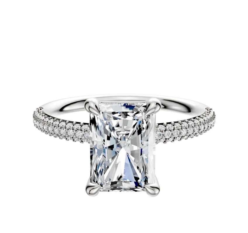 18K White Gold 4 Prong Basket Classic Dome 3-Row-Pave 2.0mm Engagement Ring made by Effy