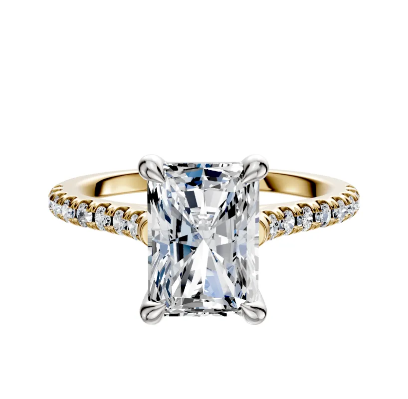 14K Two Tone 4 Prong Basket Cathedral Dome 1-Row-Pave 2.5mm Engagement Ring sold by Effy