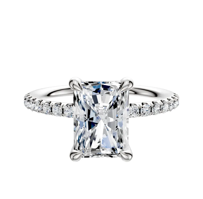 18K White Gold 4 Prong Basket Classic Dome 1-Row-Pave 2.5mm Engagement Ring sold by Effy