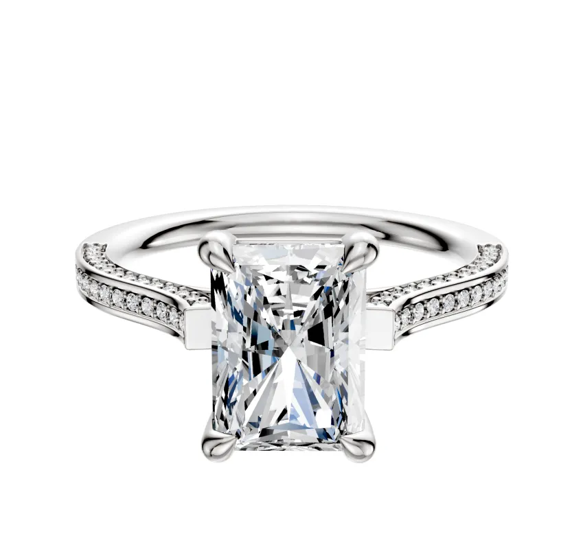 14K White Gold 4 Prong Basket Cathedral Flat 3-Row-Pave 2.0mm Engagement Ring sold by Effy