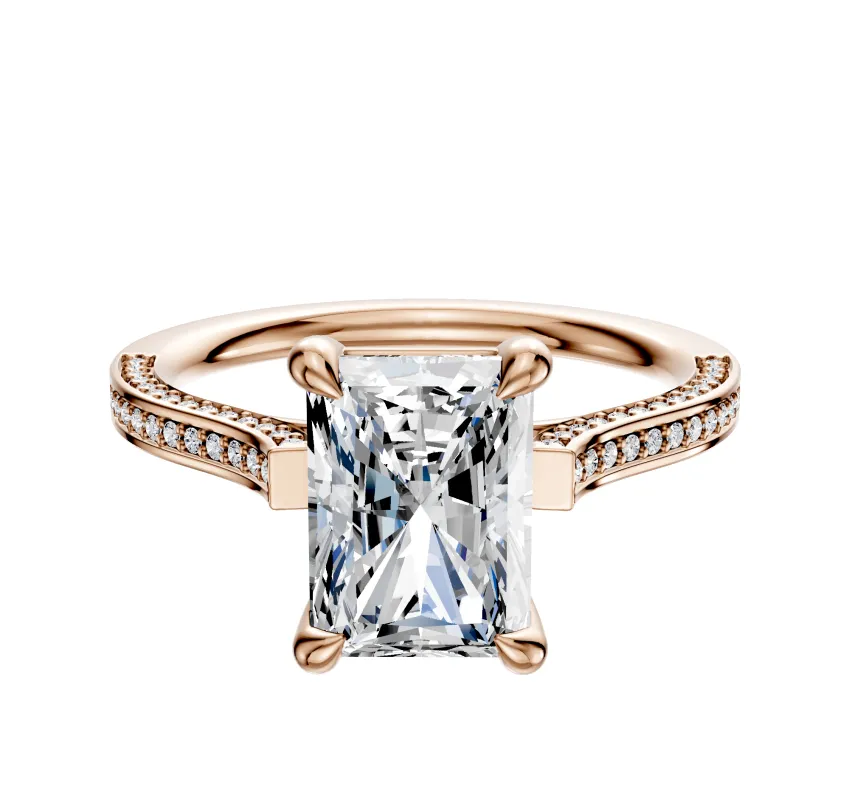 18K Rose Gold 4 Prong Basket Cathedral Flat 3-Row-Pave 2.0mm Engagement Ring made by Effy
