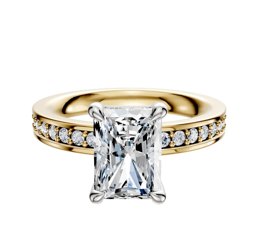 14K Two Tone 4 Prong Basket Classic Flat 1-Row-Pave 2.5mm Engagement Ring sold by Effy