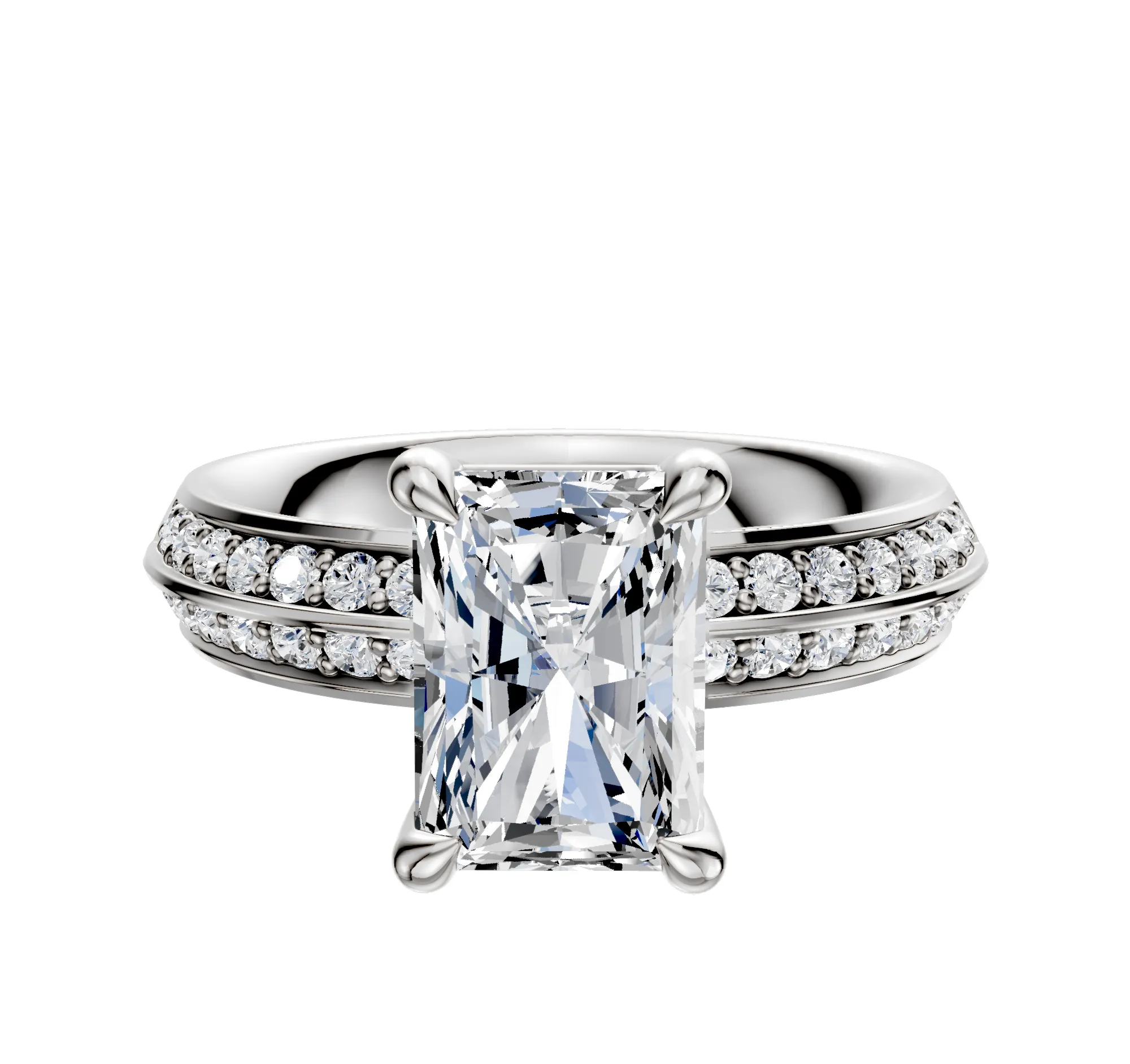 Platinum 4 Prong Basket Classic Knife Edge 1-Row-Pave 2.5mm Engagement Ring sold by Effy