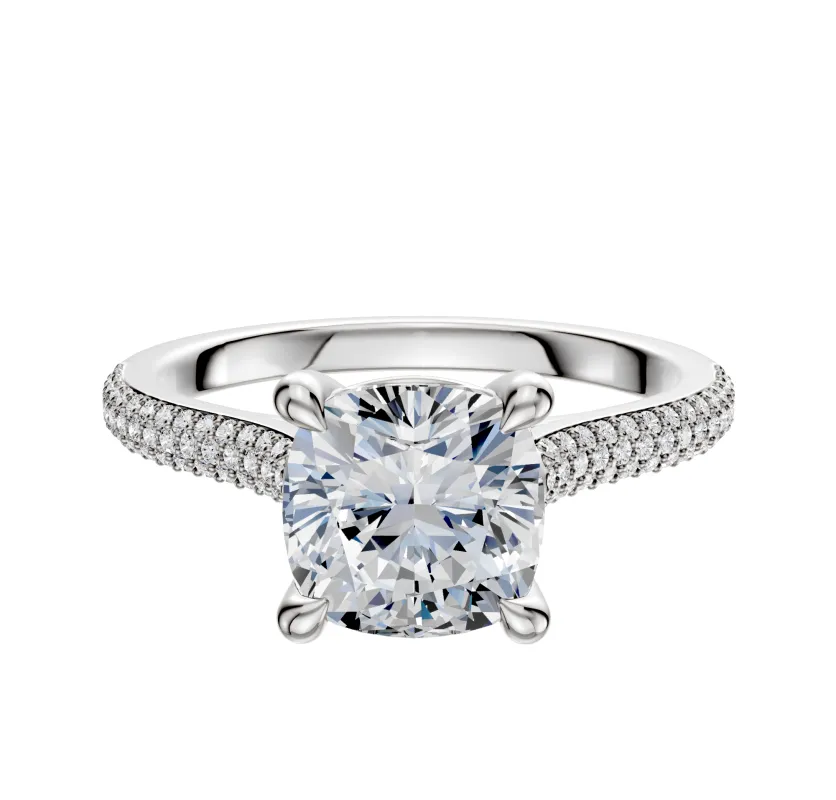 14K White Gold 4 Prong Basket Cathedral Dome 3-Row-Pave 2.0mm Engagement Ring made by Effy