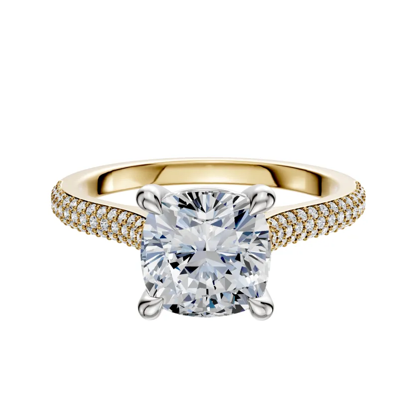 18K Two Tone 4 Prong Basket Cathedral Dome 3-Row-Pave 2.0mm Engagement Ring sold by Effy
