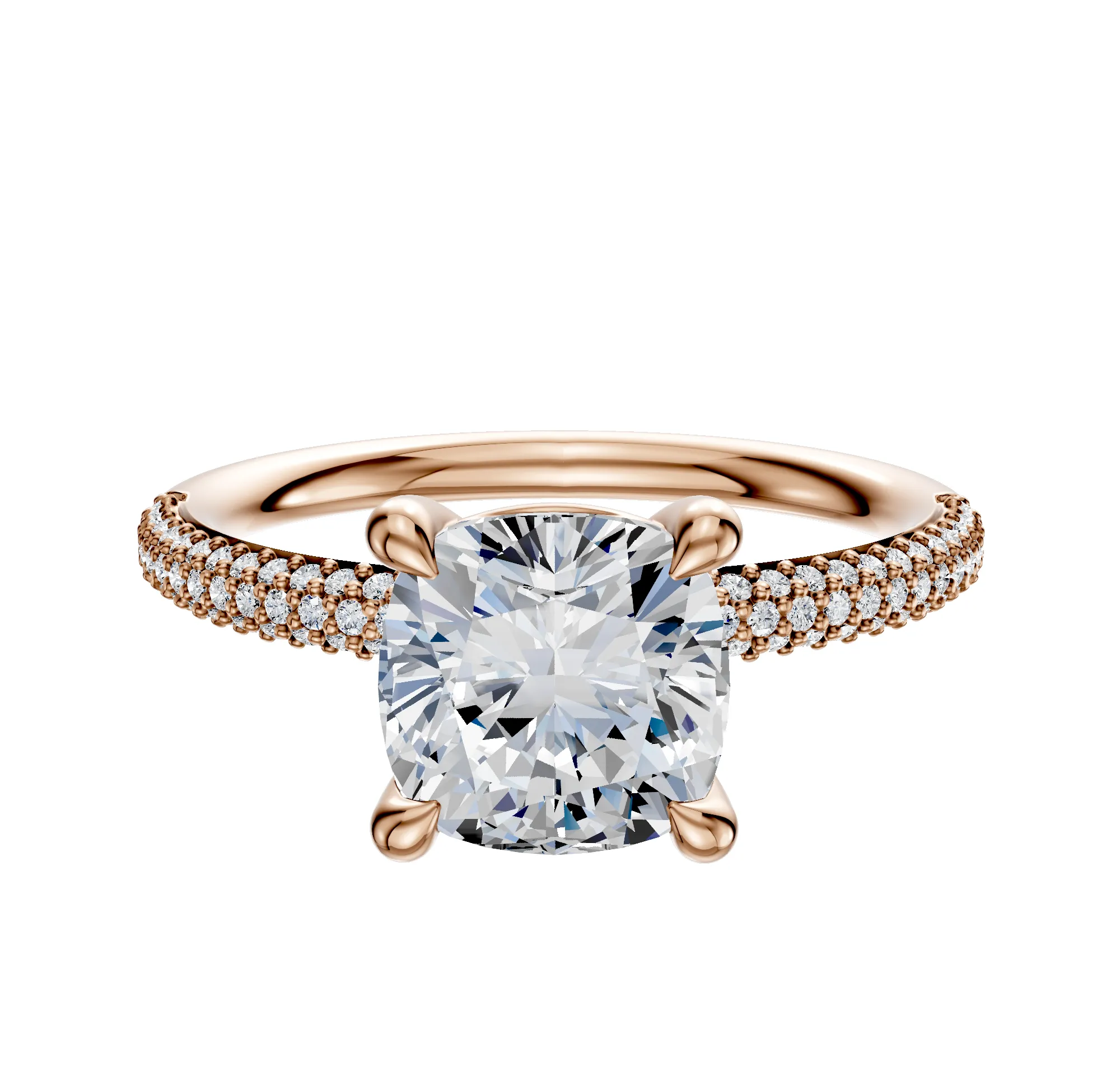 14K Rose Gold 4 Prong Basket Classic Dome 3-Row-Pave 2.0mm Engagement Ring sold by Effy