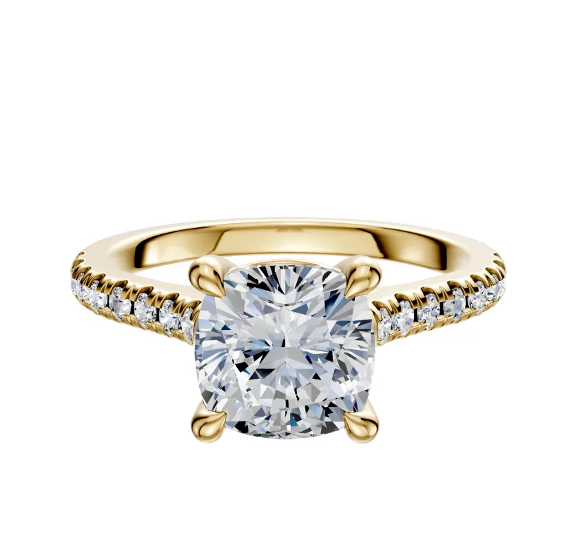 14K Yellow Gold 4 Prong Basket Cathedral Dome 1-Row-Pave 2.5mm Engagement Ring sold by Effy