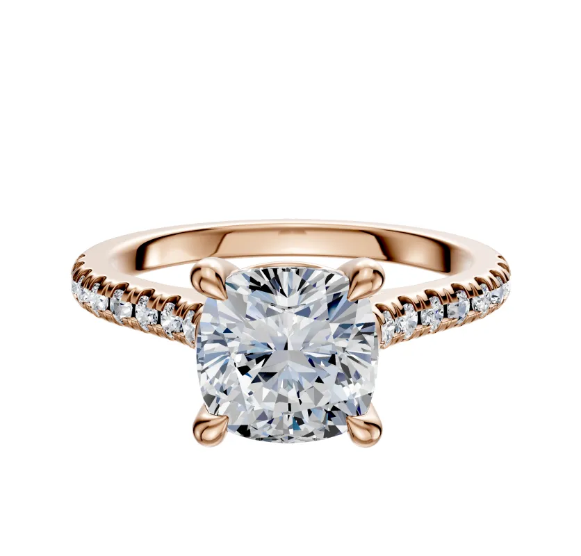 14K Rose Gold 4 Prong Basket Cathedral Dome 1-Row-Pave 2.5mm Engagement Ring made by Effy