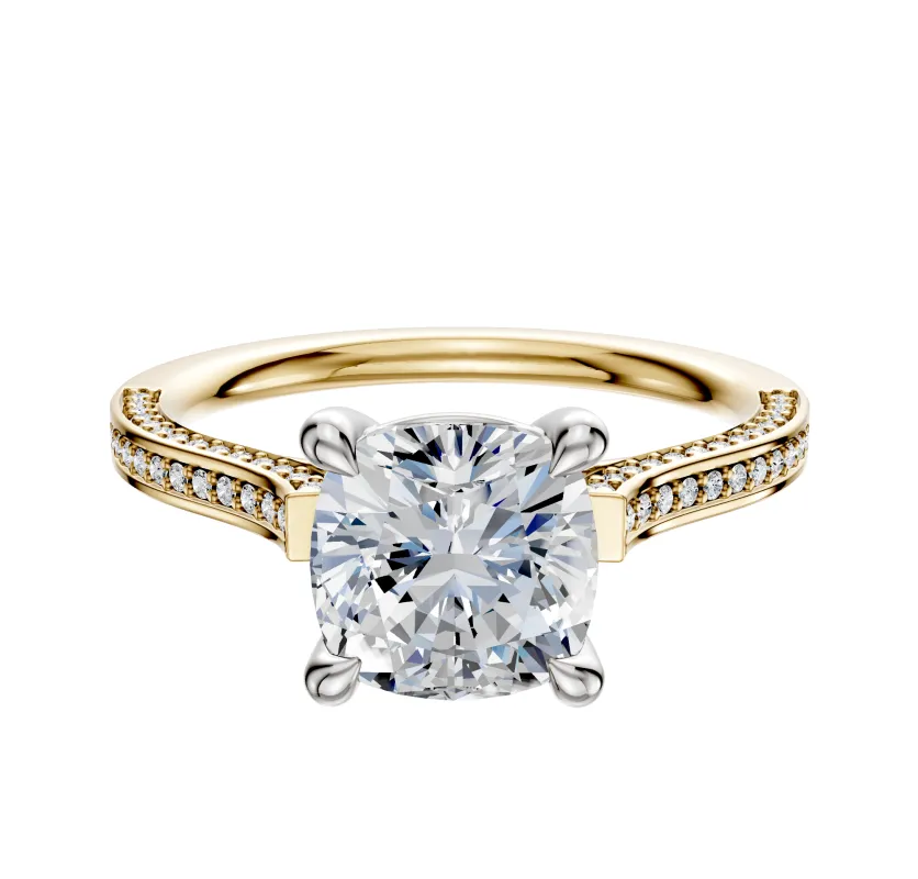 18K Two Tone 4 Prong Basket Cathedral Flat 3-Row-Pave 2.0mm Engagement Ring sold by Effy
