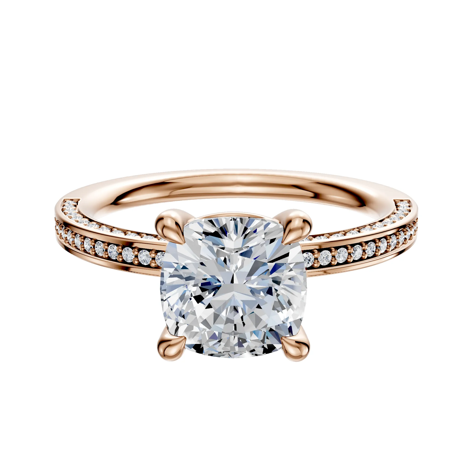 14K Rose Gold 4 Prong Basket Classic Flat 3-Row-Pave 2.0mm Engagement Ring sold by Effy