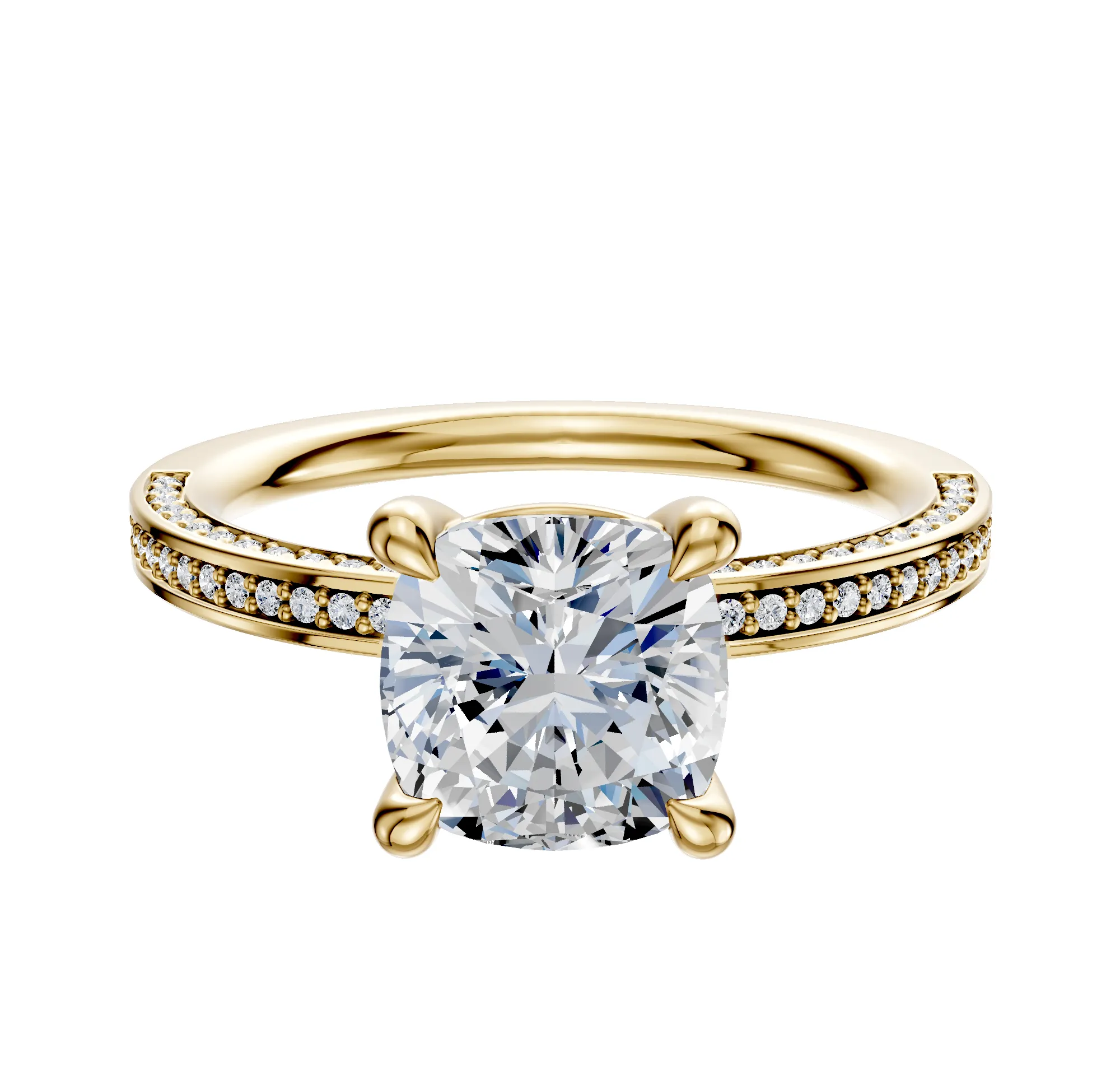 14K Yellow Gold 4 Prong Basket Classic Flat 3-Row-Pave 2.0mm Engagement Ring sold by Effy