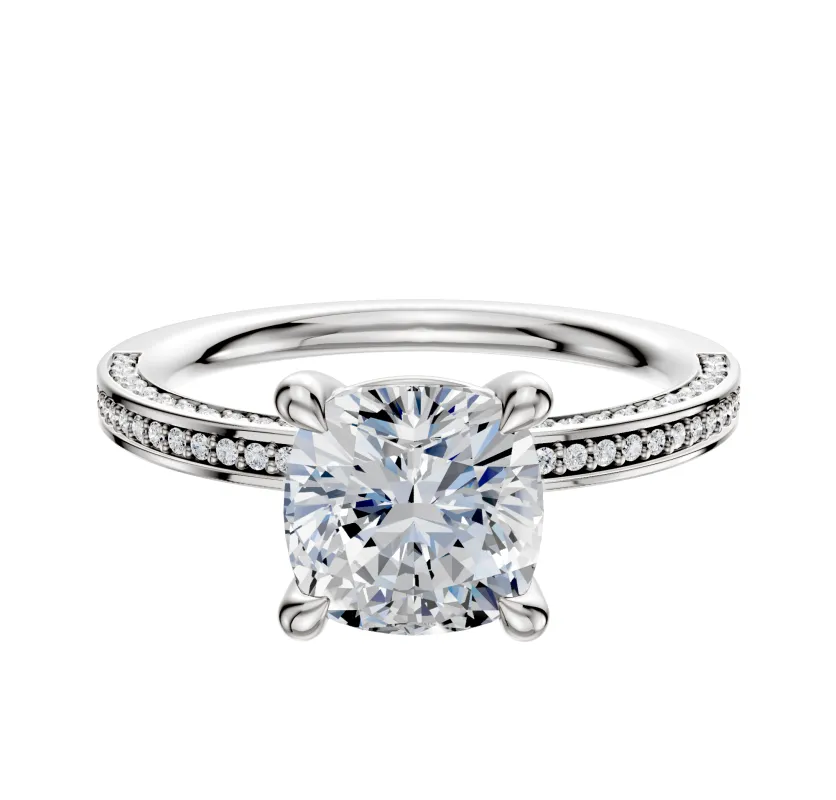 Platinum 4 Prong Basket Classic Flat 3-Row-Pave 2.0mm Engagement Ring sold by Effy