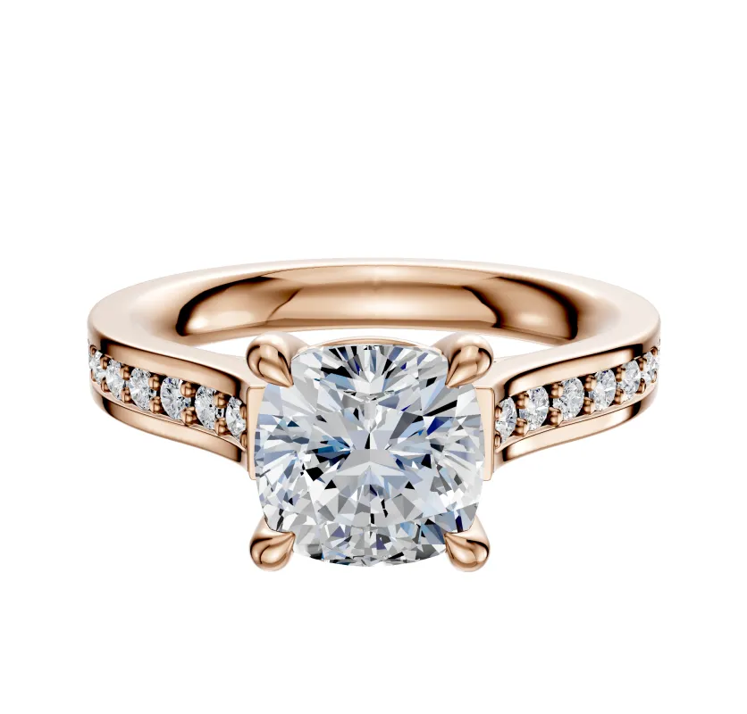 18K Rose Gold 4 Prong Basket Cathedral Flat 1-Row-Pave 2.5mm Engagement Ring sold by Effy