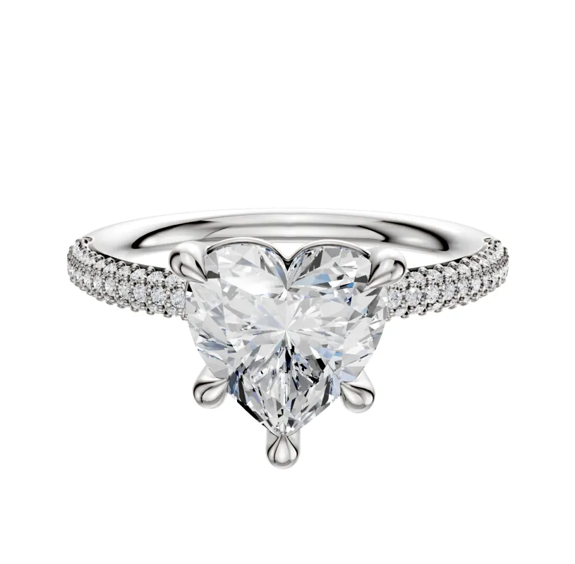 18K White Gold 4 Prong Basket Classic Dome 3-Row-Pave 2.0mm Engagement Ring made by Effy