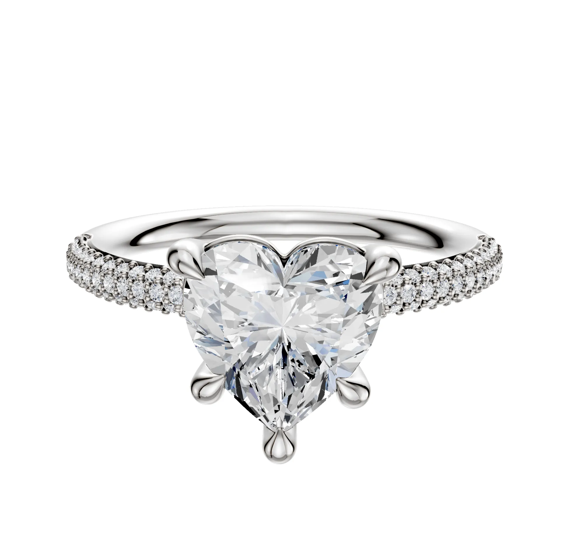 18K White Gold 4 Prong Basket Classic Dome 3-Row-Pave 2.0mm Engagement Ring sold by Effy