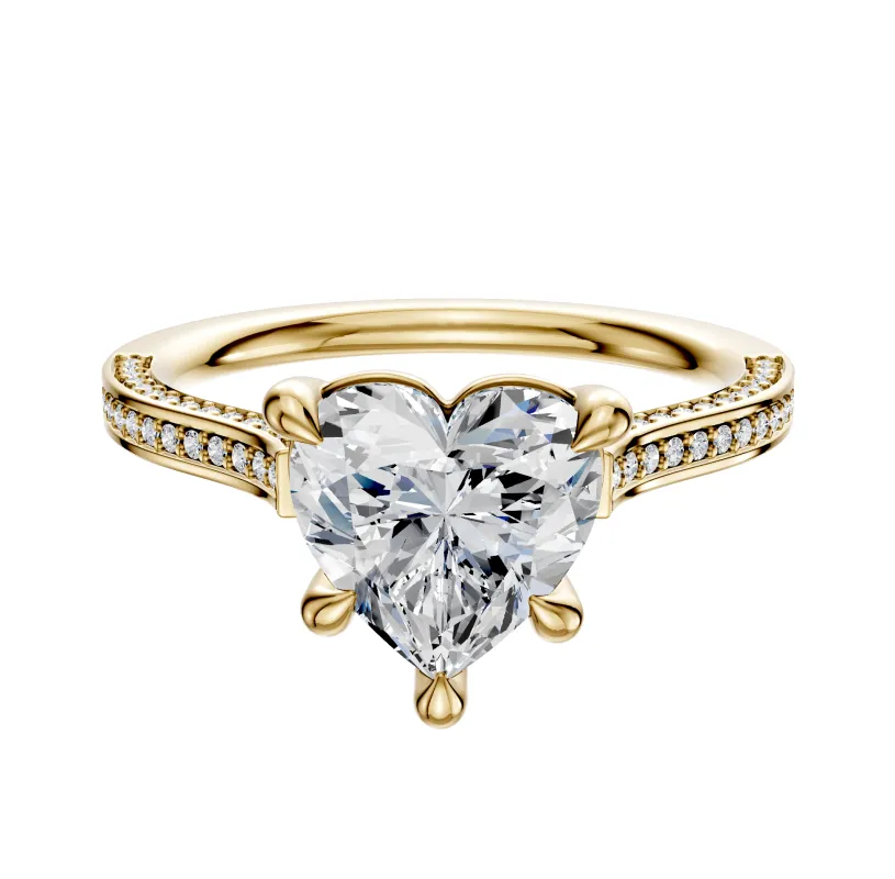 14K Yellow Gold 4 Prong Basket Cathedral Flat 3-Row-Pave 2.0mm Engagement Ring made by Effy