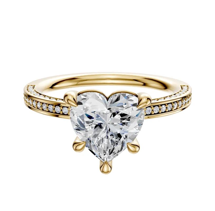 14K Yellow Gold 4 Prong Basket Classic Flat 3-Row-Pave 2.0mm Engagement Ring made by Effy