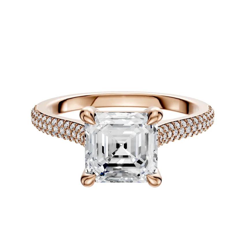 14K Rose Gold 4 Prong Basket Cathedral Dome 3-Row-Pave 2.0mm Engagement Ring sold by Effy