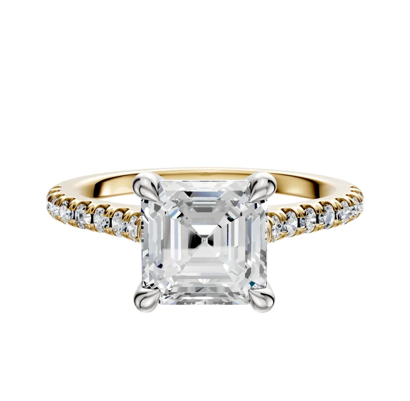 14K Two Tone 4 Prong Basket Cathedral Dome 1-Row-Pave 2.5mm Engagement Ring sold by Effy