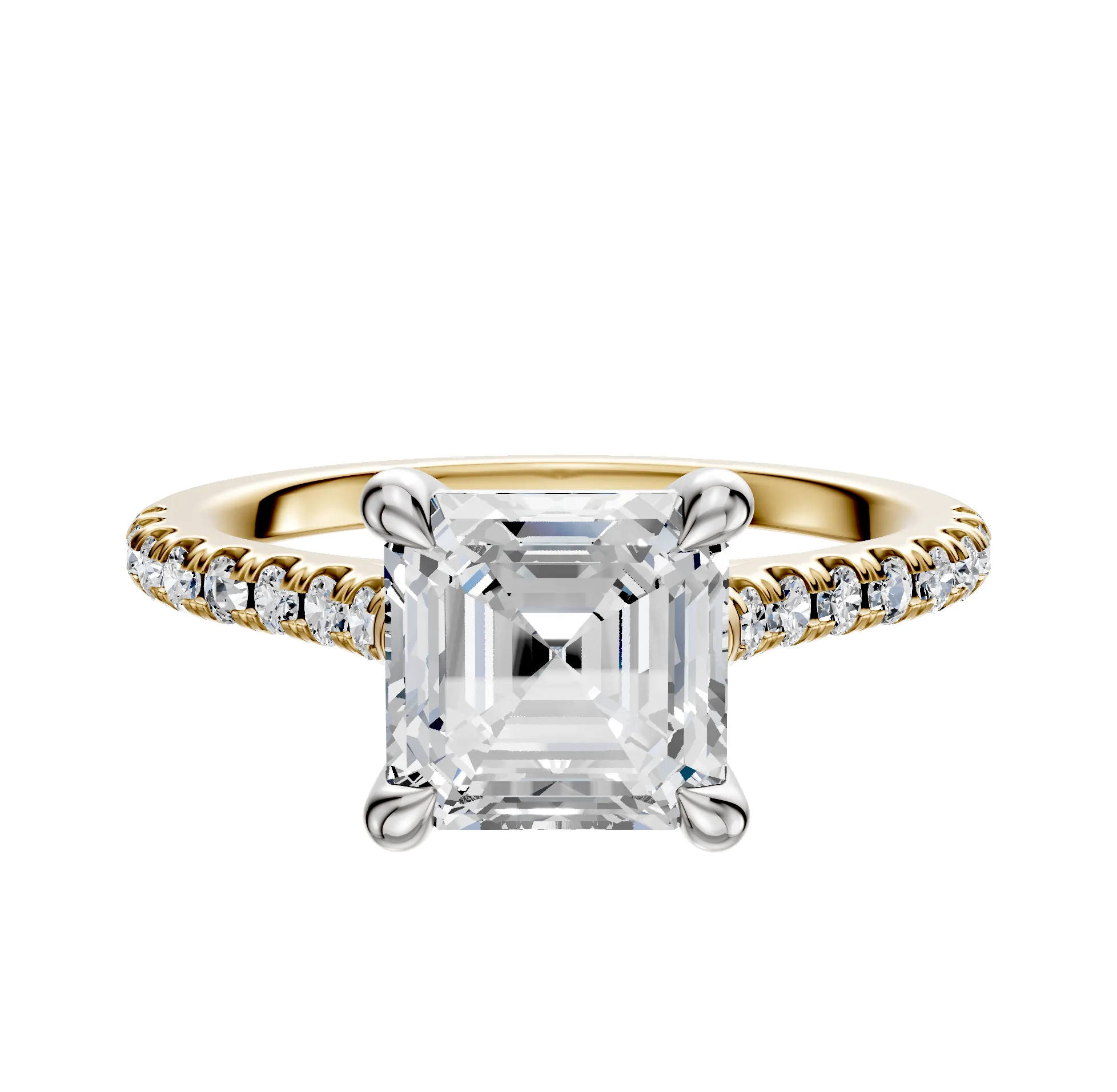 14K Two Tone 4 Prong Basket Cathedral Dome 1-Row-Pave 2.5mm Engagement Ring sold by Effy