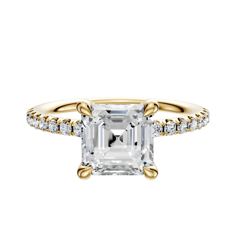 18K Yellow Gold 4 Prong Basket Classic Dome 1-Row-Pave 2.5mm Engagement Ring made by Effy