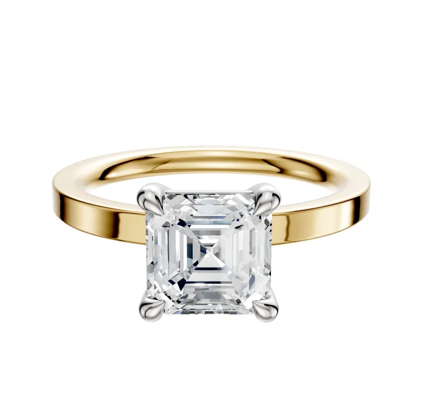 14K Two Tone 4 Prong Basket Classic Flat 2.0mm Engagement Ring made by Effy
