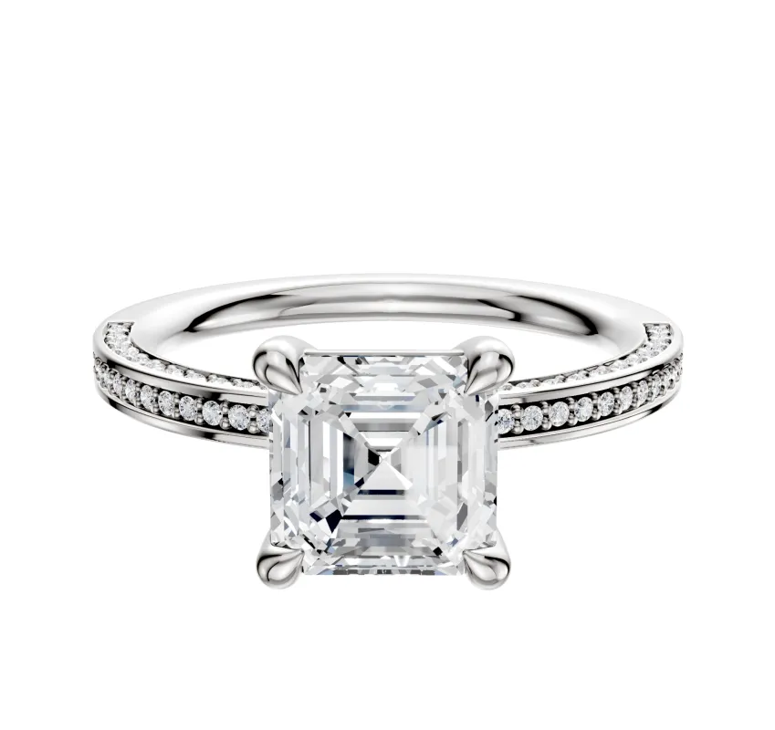 Platinum 4 Prong Basket Classic Flat 3-Row-Pave 2.0mm Engagement Ring sold by Effy