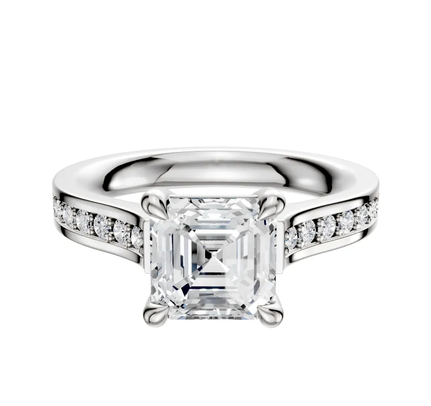 18K White Gold 4 Prong Basket Cathedral Flat 1-Row-Pave 2.5mm Engagement Ring sold by Effy