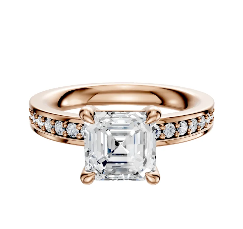 18K Rose Gold 4 Prong Basket Classic Flat 1-Row-Pave 2.5mm Engagement Ring made by Effy