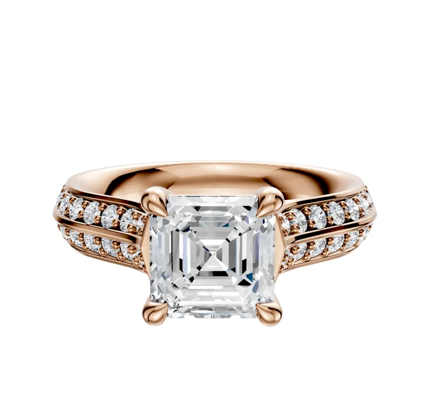 14K Rose Gold 4 Prong Basket Cathedral Knife Edge 1-Row-Pave 2.5mm Engagement Ring sold by Effy