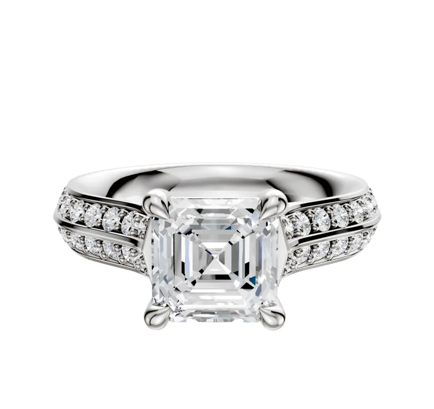 14K White Gold 4 Prong Basket Cathedral Knife Edge 1-Row-Pave 2.5mm Engagement Ring made by Effy