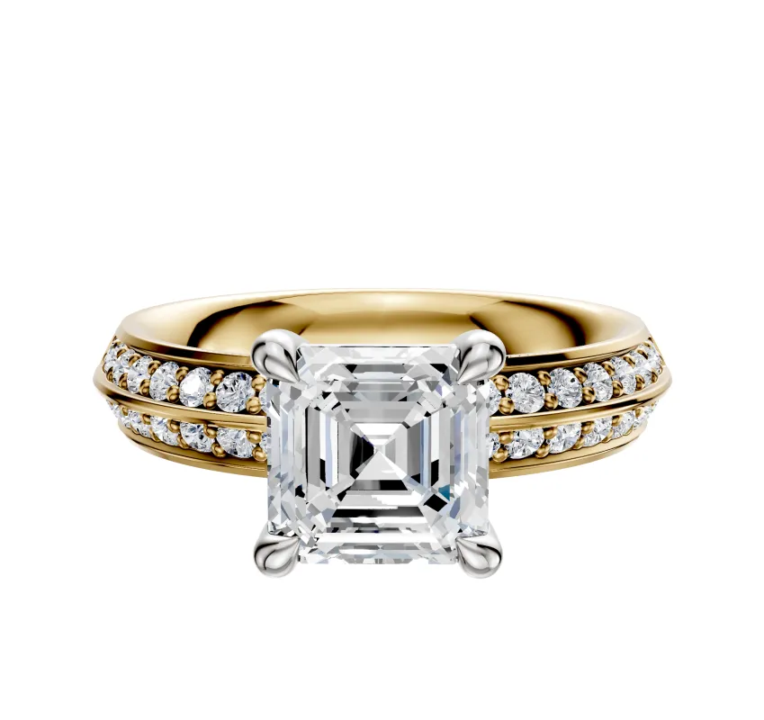 18K Two Tone 4 Prong Basket Classic Knife Edge 1-Row-Pave 2.5mm Engagement Ring sold by Effy