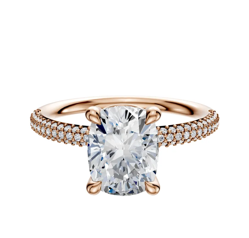 18K Rose Gold 4 Prong Basket Classic Dome 3-Row-Pave 2.0mm Engagement Ring sold by Effy
