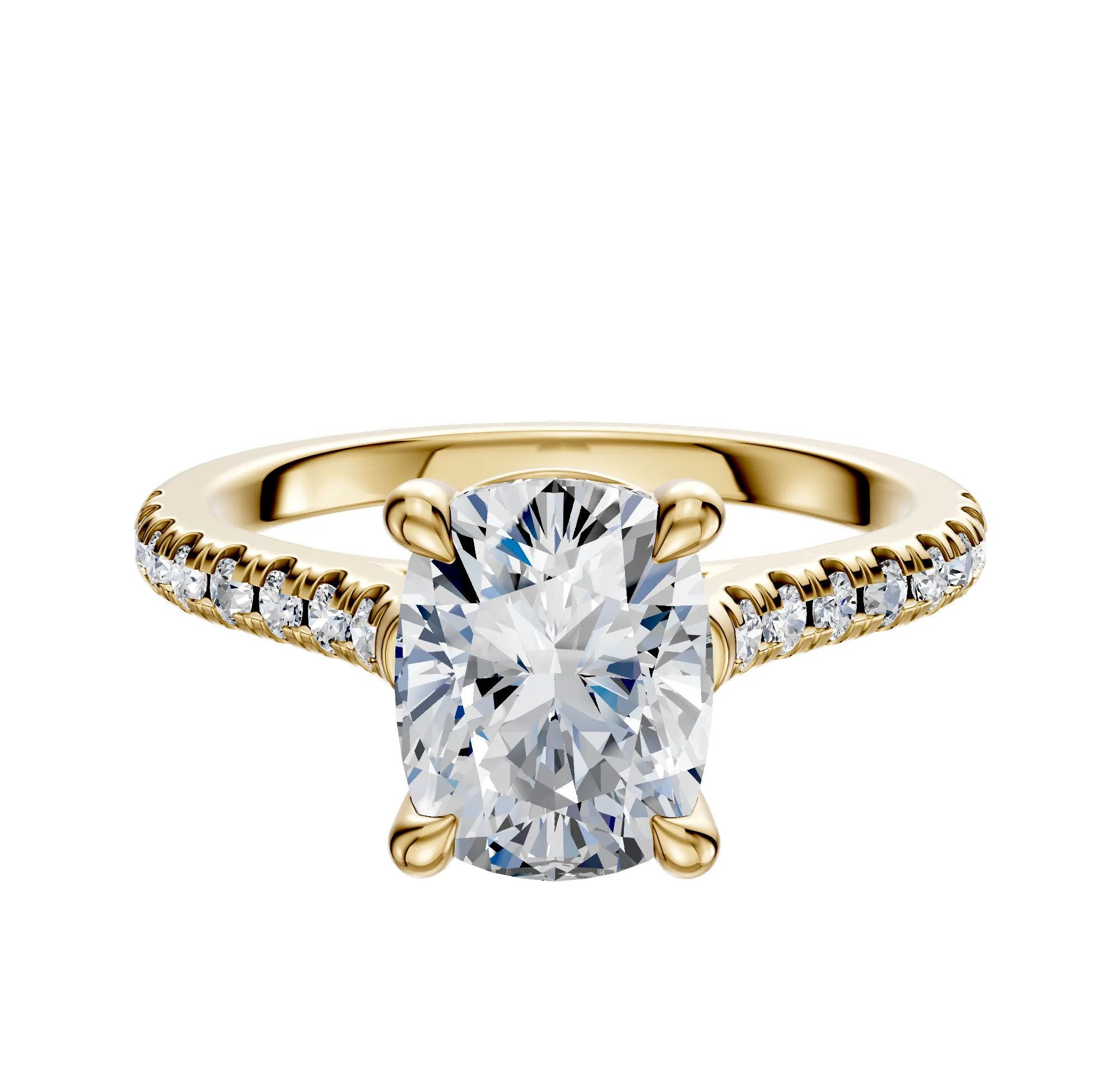 14K Yellow Gold 4 Prong Basket Cathedral Dome 1-Row-Pave 2.5mm Engagement Ring sold by Effy