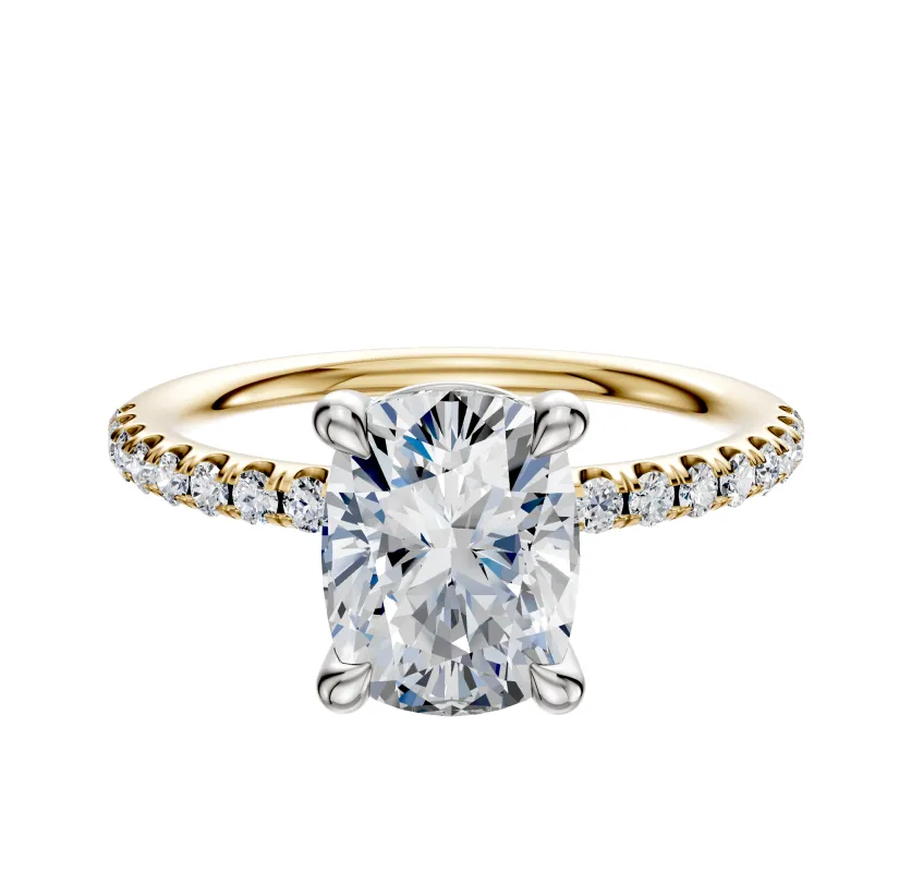 14K Two Tone 4 Prong Basket Classic Dome 1-Row-Pave 2.5mm Engagement Ring made by Effy