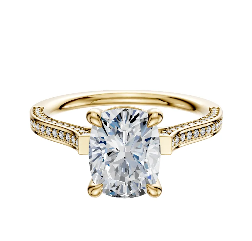 18K Yellow Gold 4 Prong Basket Cathedral Flat 3-Row-Pave 2.0mm Engagement Ring made by Effy
