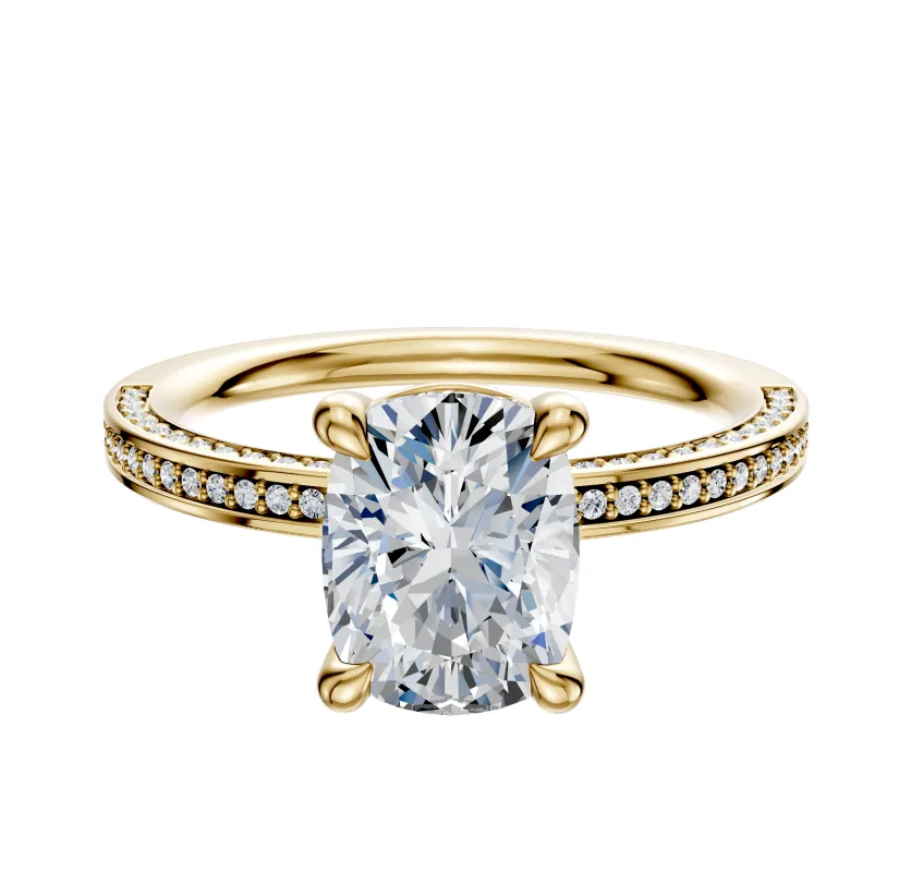 18K Yellow Gold 4 Prong Basket Classic Flat 3-Row-Pave 2.0mm Engagement Ring sold by Effy