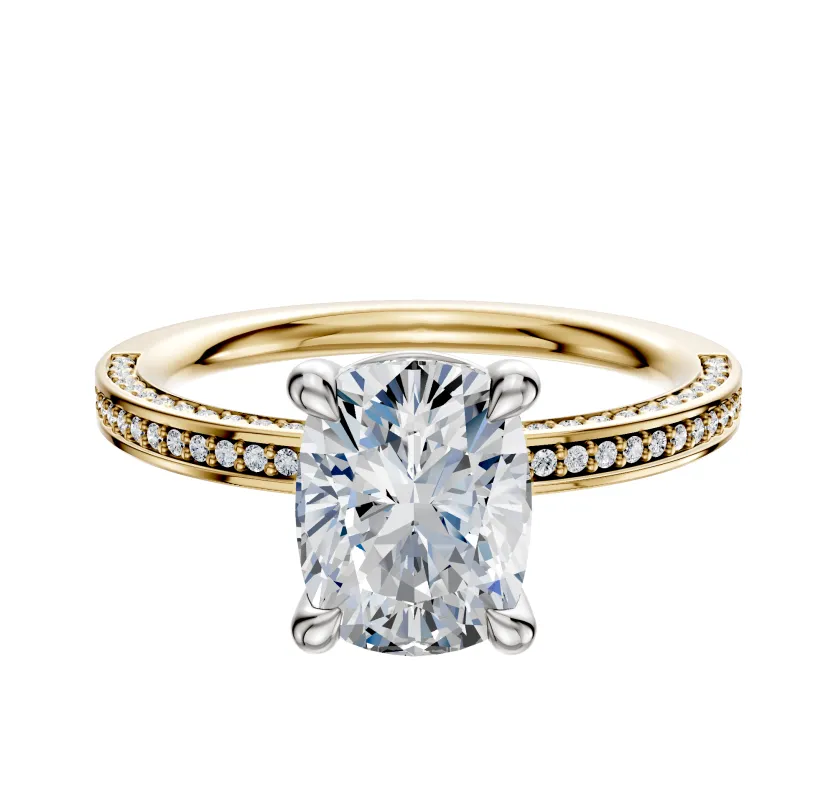 18K Two Tone 4 Prong Basket Classic Flat 3-Row-Pave 2.0mm Engagement Ring sold by Effy