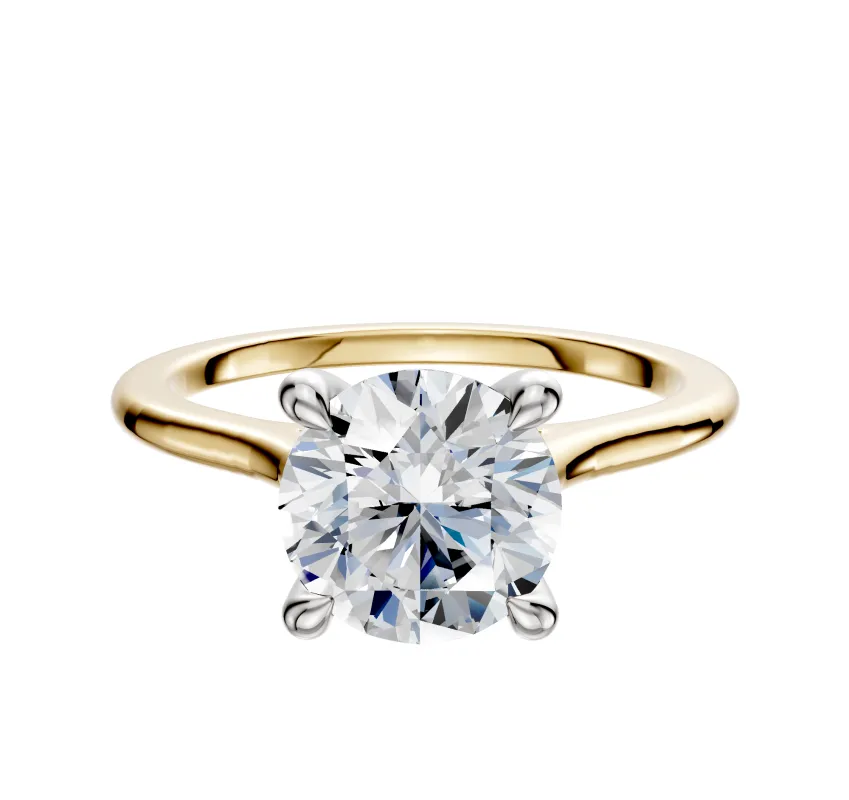 14K Two Tone 4 Prong Hidden Halo Cathedral Dome 1.5mm Engagement Ring made by Effy