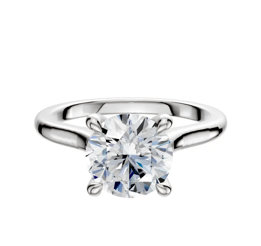 14K White Gold 4 Prong Hidden Halo Cathedral Dome 2.0mm Engagement Ring made by Effy