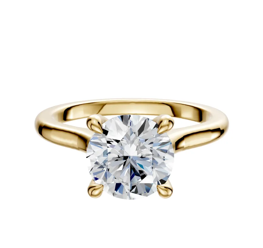 18K Yellow Gold 4 Prong Hidden Halo Cathedral Dome 2.0mm Engagement Ring made by Effy