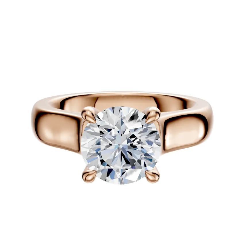 18K Rose Gold 4 Prong Hidden Halo Cathedral Dome 4.0mm Engagement Ring made by Effy